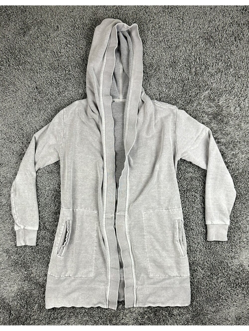 Toad&Co Womens M Gray Hemp Organic Cotton Open Front Hoodie Cardigan Sweater